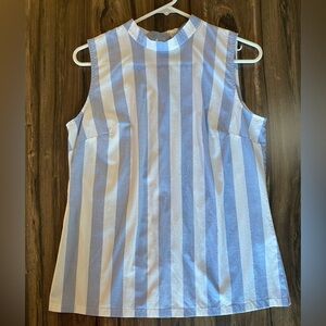 High-Neck Sleeveless Top Blue, White Stripes SZ SM nautical, coastal, old money